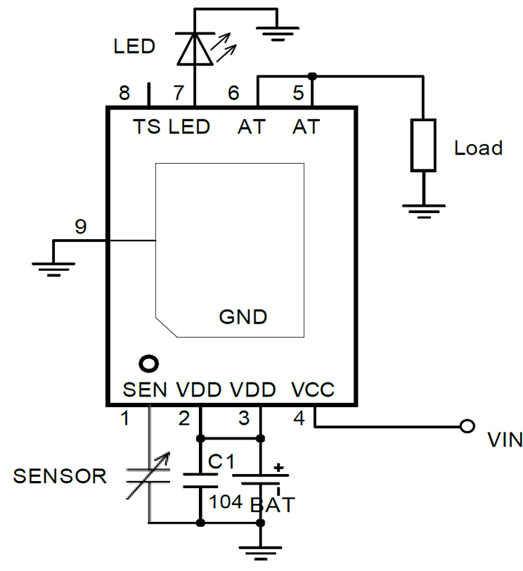 雾化器专用芯片EC0059H典型应用电路图