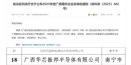 一跃成“羚”——华芯振邦入选2025广西瞪羚企业