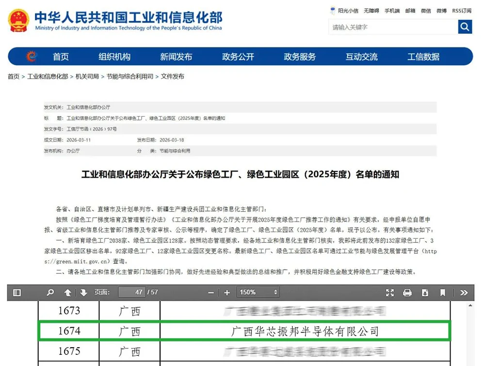 工业和信息化部办公厅关于公布绿色工厂、绿色工业园区(2025年度)名单的通知